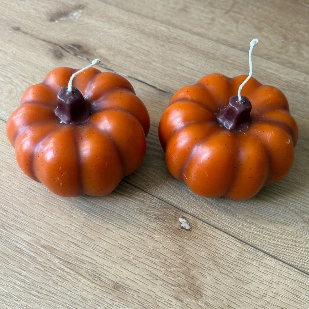 Pumpkin Shaped Decorative Candles Set of 2 Fall Autumn Harvest Decor
